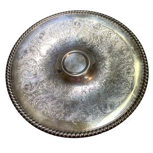Vintage WM Rodgers #866 Sliver Plate Round Platter Etched Floral pattern Tray